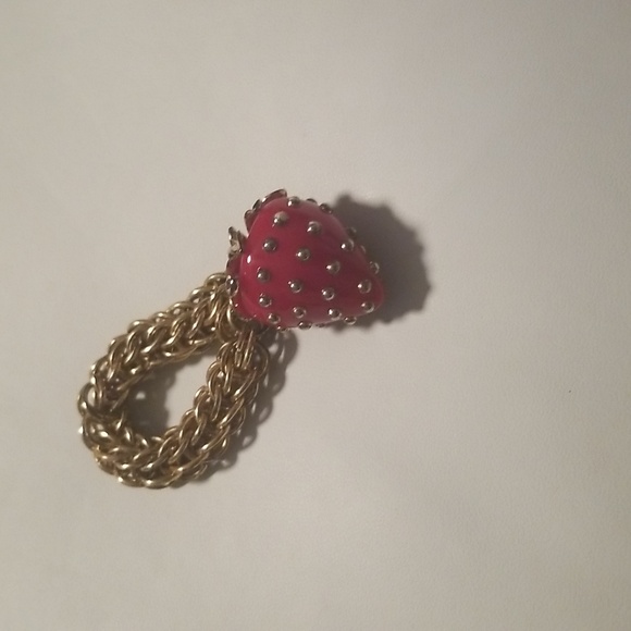 Kenneth Jay Lane Accessories - Women's Kenneth J Lane Purse Charm; Red Strawberry & Goldtone Chainlink; Size 4"